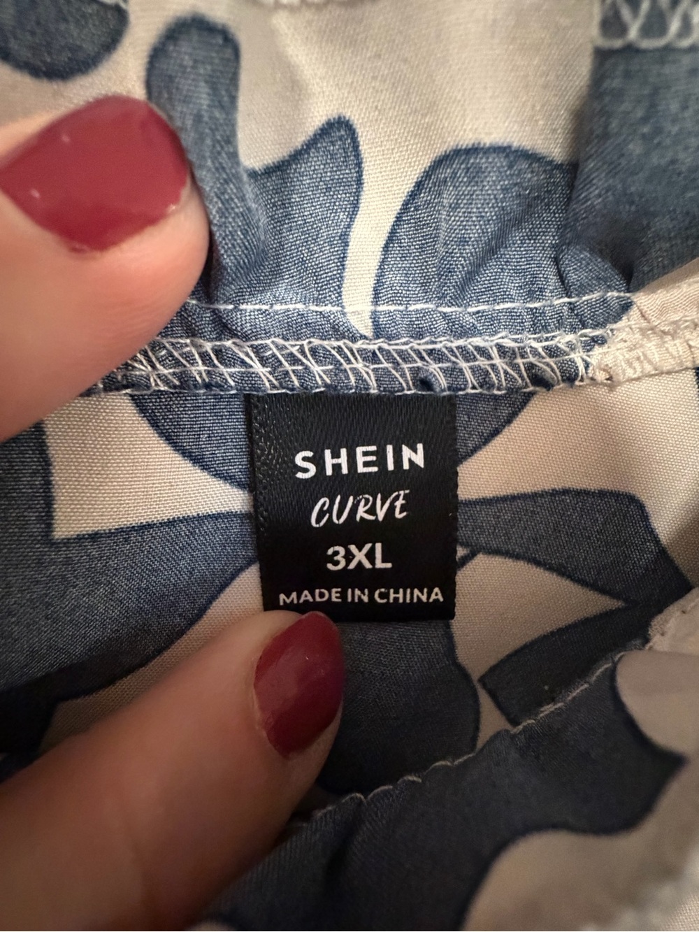 SHEIN Navy and White Leaf-Print Midi Tie-Waist Dress - Picture 3 of 3